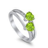 Double Heart Promise Ring Round Simulated Cubic Zirconia 925 Sterling Silver