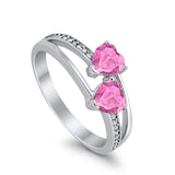 Double Heart Promise Ring Round Simulated Cubic Zirconia 925 Sterling Silver