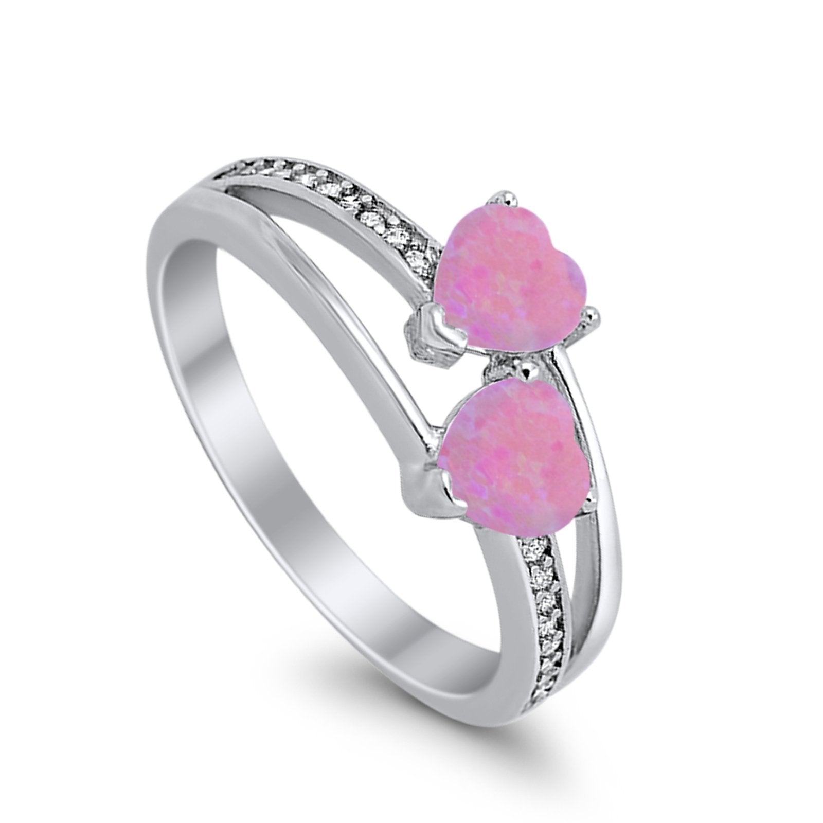 Double Heart Promise Ring Round Simulated Cubic Zirconia 925 Sterling Silver