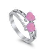 Double Heart Promise Ring Round Simulated Cubic Zirconia 925 Sterling Silver