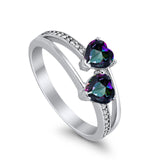 Double Heart Promise Ring Round Simulated Cubic Zirconia 925 Sterling Silver