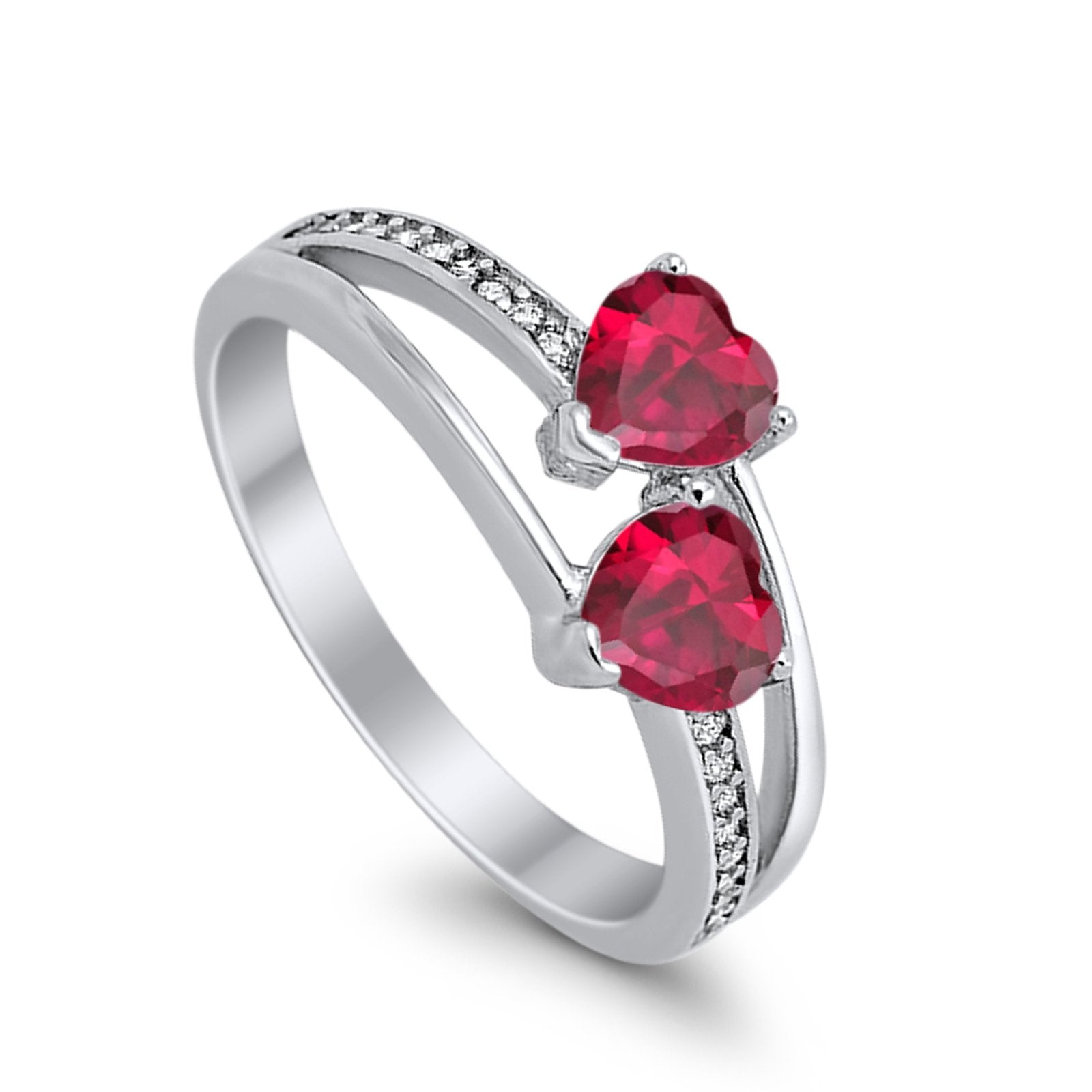 Double Heart Promise Ring Round Simulated Cubic Zirconia 925 Sterling Silver