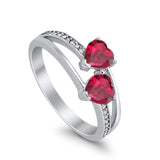 Double Heart Promise Ring Round Simulated Cubic Zirconia 925 Sterling Silver