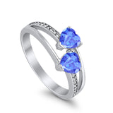 Double Heart Promise Ring Round Simulated Cubic Zirconia 925 Sterling Silver