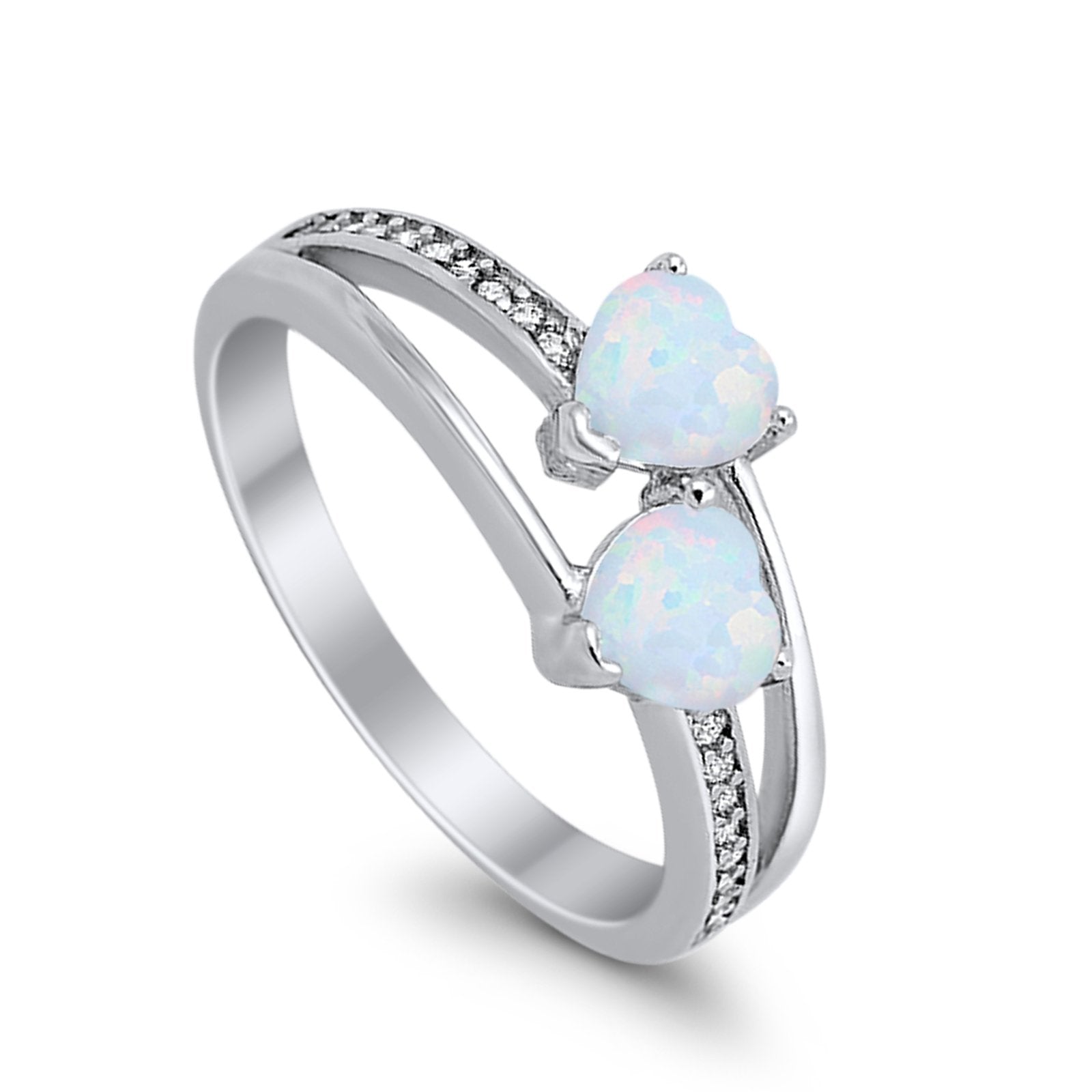 Double Heart Promise Ring Round Simulated Cubic Zirconia 925 Sterling Silver