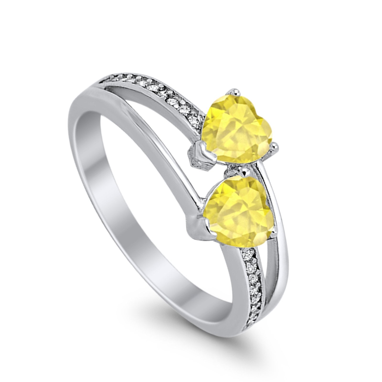 Double Heart Promise Ring Round Simulated Cubic Zirconia 925 Sterling Silver