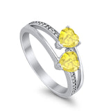 Double Heart Promise Ring Round Simulated Cubic Zirconia 925 Sterling Silver