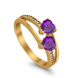 Double Heart Promise Ring Round Simulated Cubic Zirconia 925 Sterling Silver