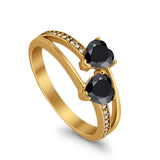 Double Heart Promise Ring Round Simulated Cubic Zirconia 925 Sterling Silver