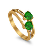 Double Heart Promise Ring Round Simulated Cubic Zirconia 925 Sterling Silver