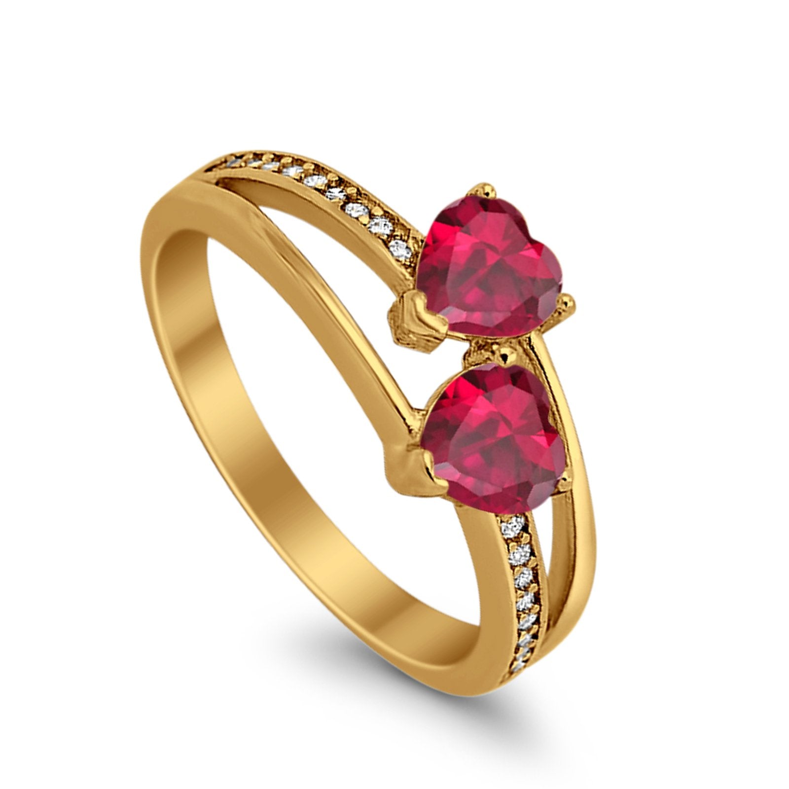 Double Heart Promise Ring Round Simulated Cubic Zirconia 925 Sterling Silver