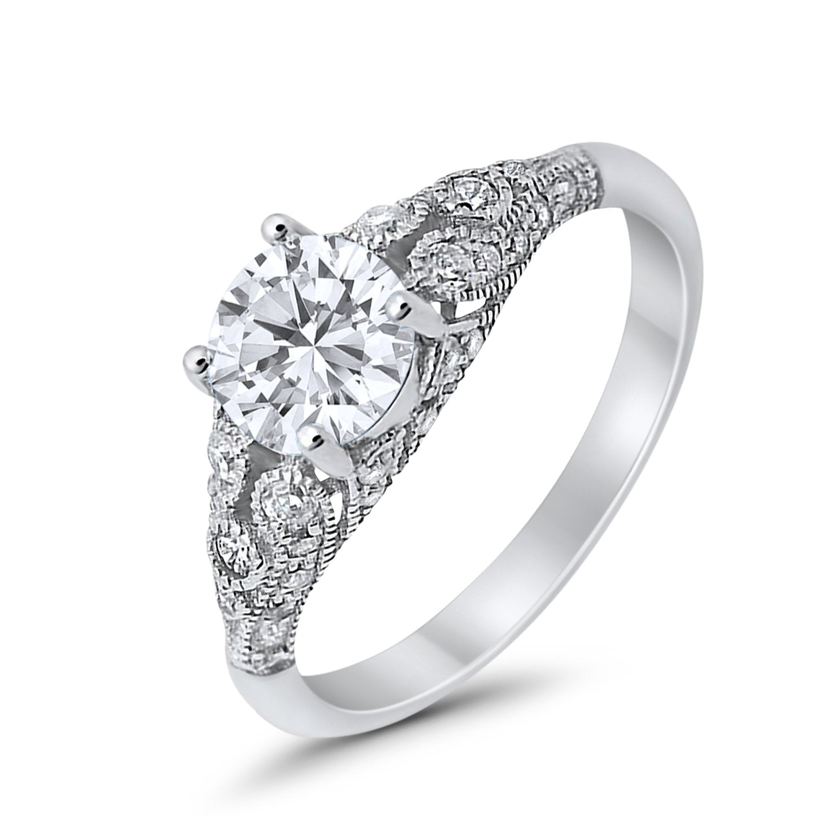 Vintage Wedding Ring Round Cubic Zirconia 925 Sterling Silver RC105152