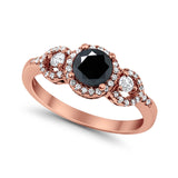 Halo Wedding Ring Round Simulated Cubic Zirconia 925 Sterling Silver