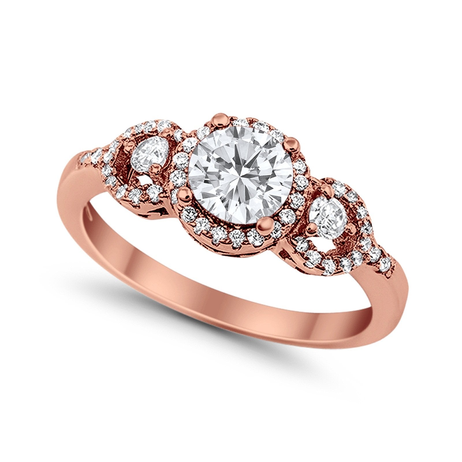 Halo Wedding Ring Round Simulated Cubic Zirconia 925 Sterling Silver