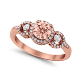 Halo Wedding Ring Round Simulated Cubic Zirconia 925 Sterling Silver