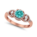 Halo Wedding Ring Round Simulated Cubic Zirconia 925 Sterling Silver