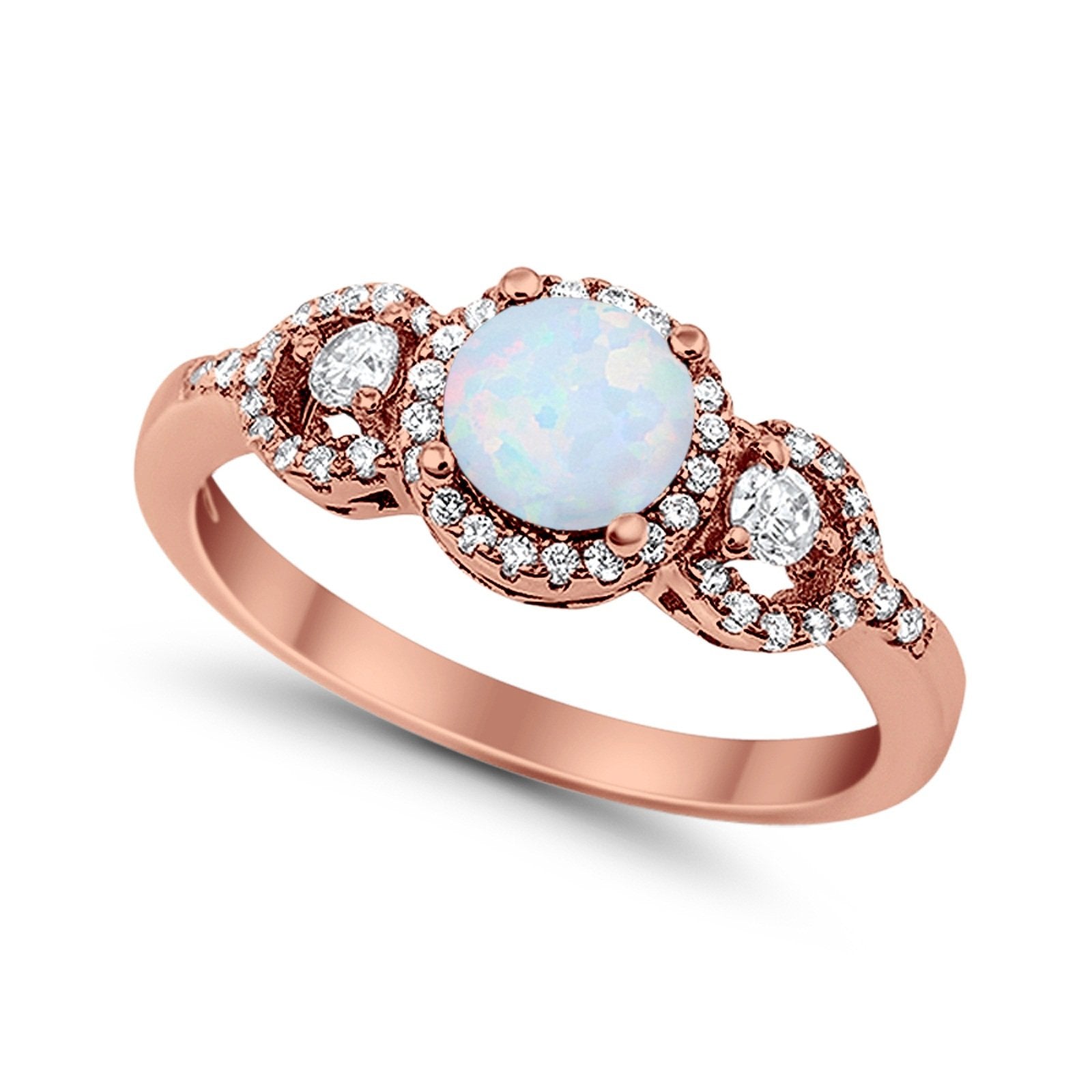 Halo Wedding Ring Round Simulated Cubic Zirconia 925 Sterling Silver