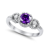 Halo Wedding Ring Round Simulated Cubic Zirconia 925 Sterling Silver