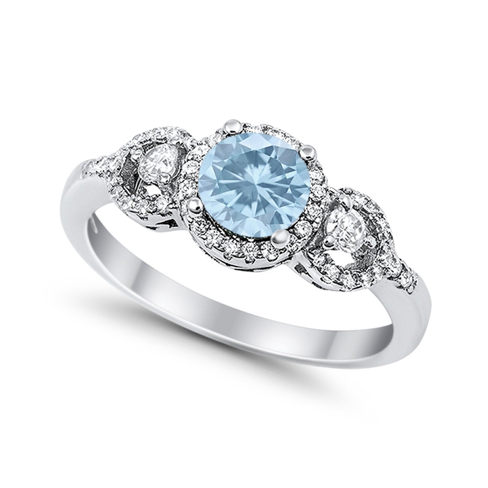 Halo Wedding Ring Round Simulated Cubic Zirconia 925 Sterling Silver