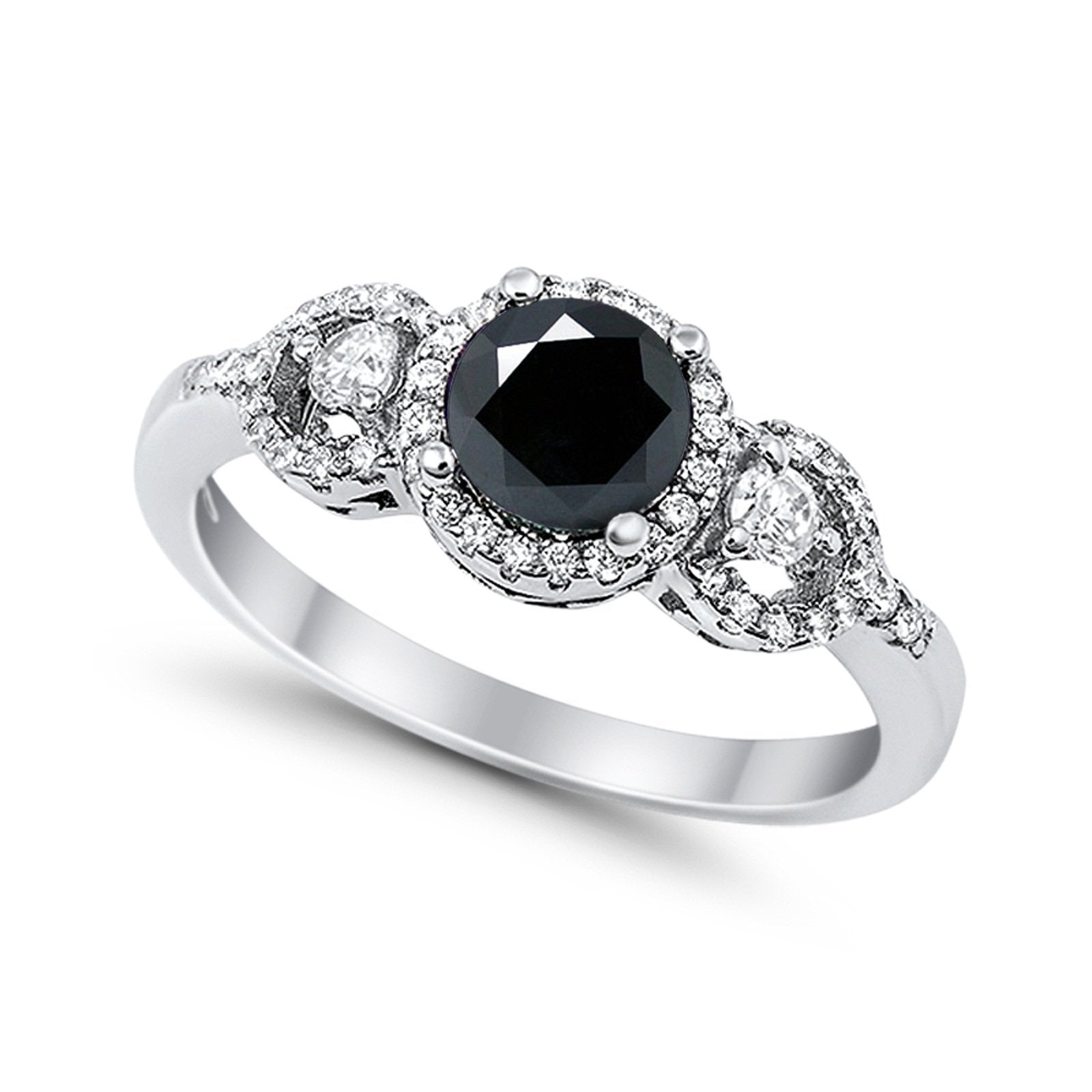 Halo Wedding Ring Round Simulated Cubic Zirconia 925 Sterling Silver