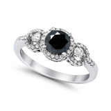 Halo Wedding Ring Round Simulated Cubic Zirconia 925 Sterling Silver