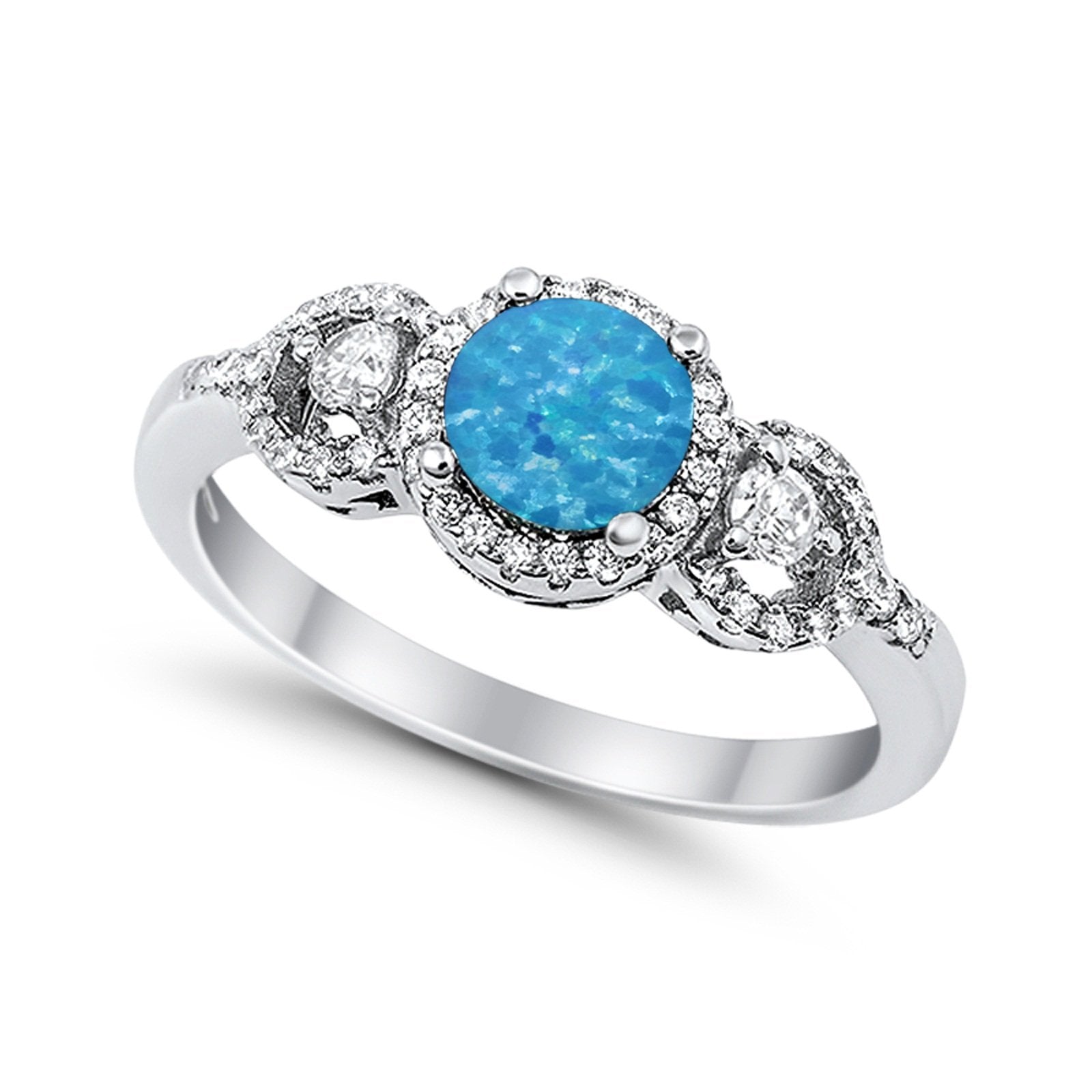 Halo Wedding Ring Round Simulated Cubic Zirconia 925 Sterling Silver