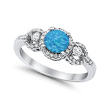 Halo Wedding Ring Round Simulated Cubic Zirconia 925 Sterling Silver