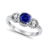 Halo Wedding Ring Round Simulated Cubic Zirconia 925 Sterling Silver