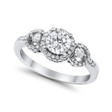 Halo Wedding Ring Round Simulated Cubic Zirconia 925 Sterling Silver
