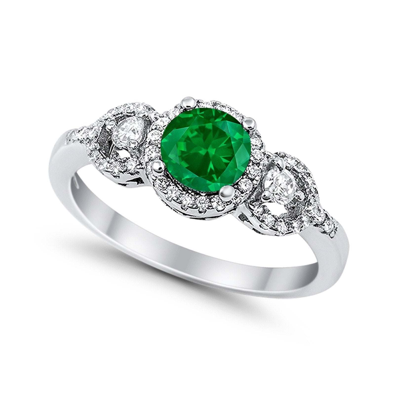 Halo Wedding Ring Round Simulated Cubic Zirconia 925 Sterling Silver