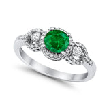 Halo Wedding Ring Round Simulated Cubic Zirconia 925 Sterling Silver