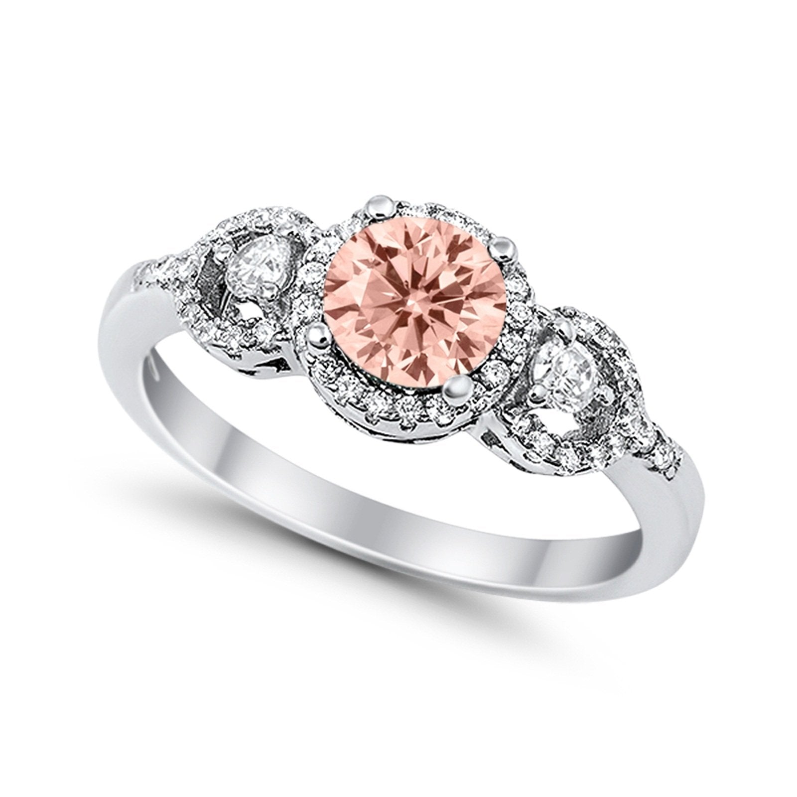 Halo Wedding Ring Round Simulated Cubic Zirconia 925 Sterling Silver