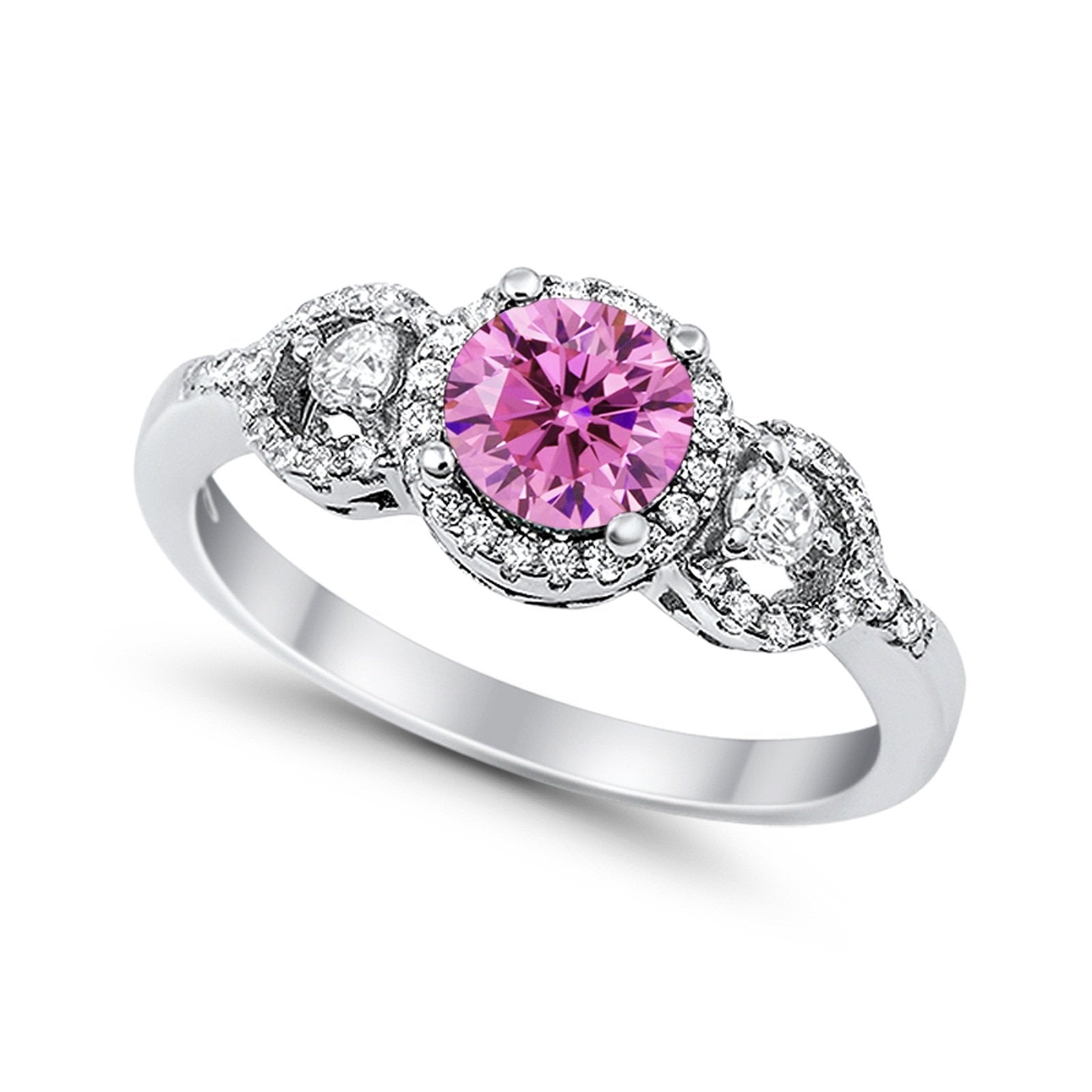 Halo Wedding Ring Round Simulated Cubic Zirconia 925 Sterling Silver