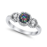 Halo Wedding Ring Round Simulated Cubic Zirconia 925 Sterling Silver