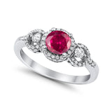 Halo Wedding Ring Round Simulated Cubic Zirconia 925 Sterling Silver