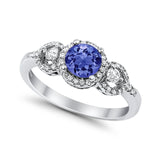 Halo Wedding Ring Round Simulated Cubic Zirconia 925 Sterling Silver