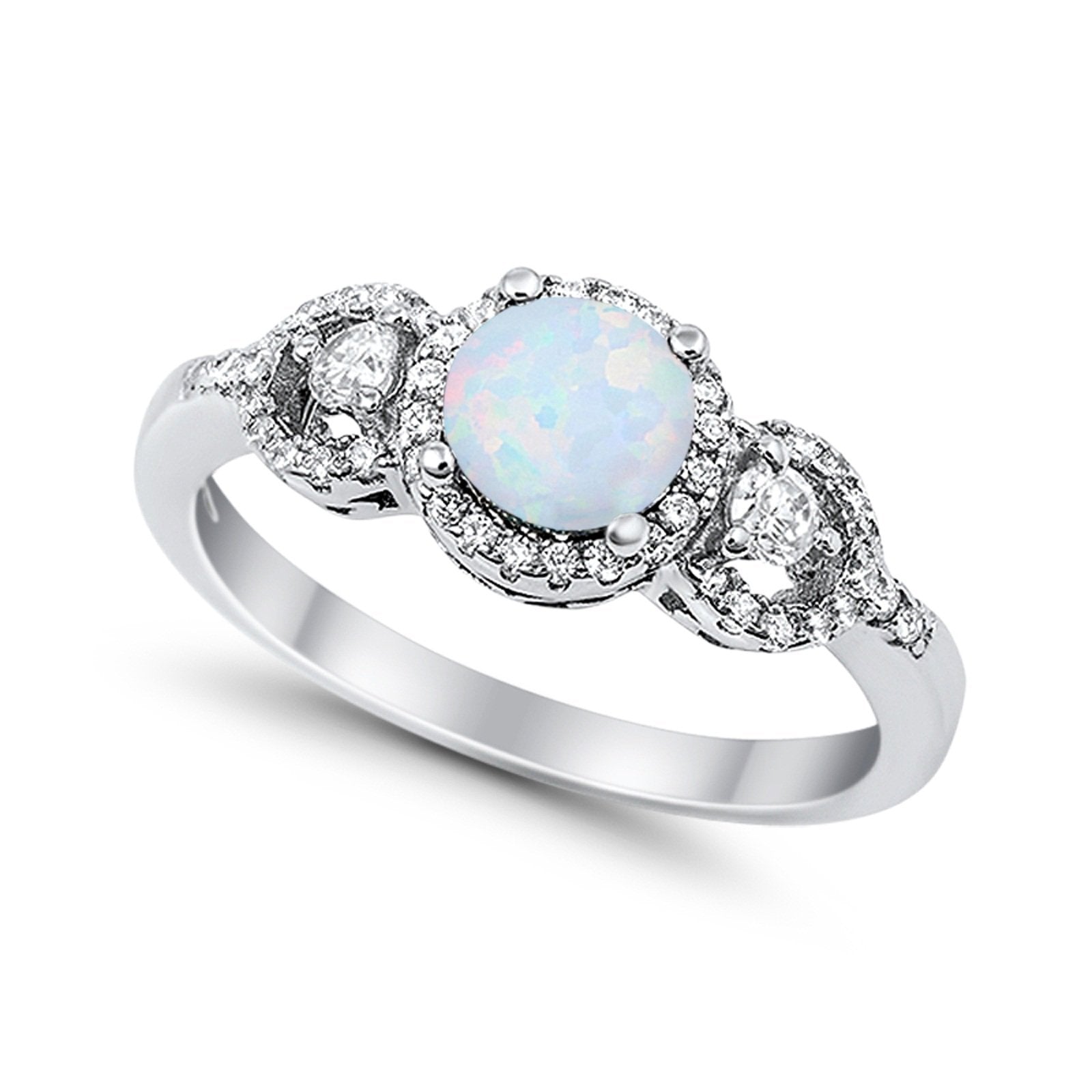 Halo Wedding Ring Round Simulated Cubic Zirconia 925 Sterling Silver