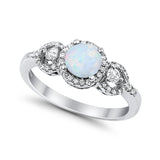 Halo Wedding Ring Round Simulated Cubic Zirconia 925 Sterling Silver