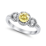 Halo Wedding Ring Round Simulated Cubic Zirconia 925 Sterling Silver