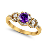 Halo Wedding Ring Round Simulated Cubic Zirconia 925 Sterling Silver