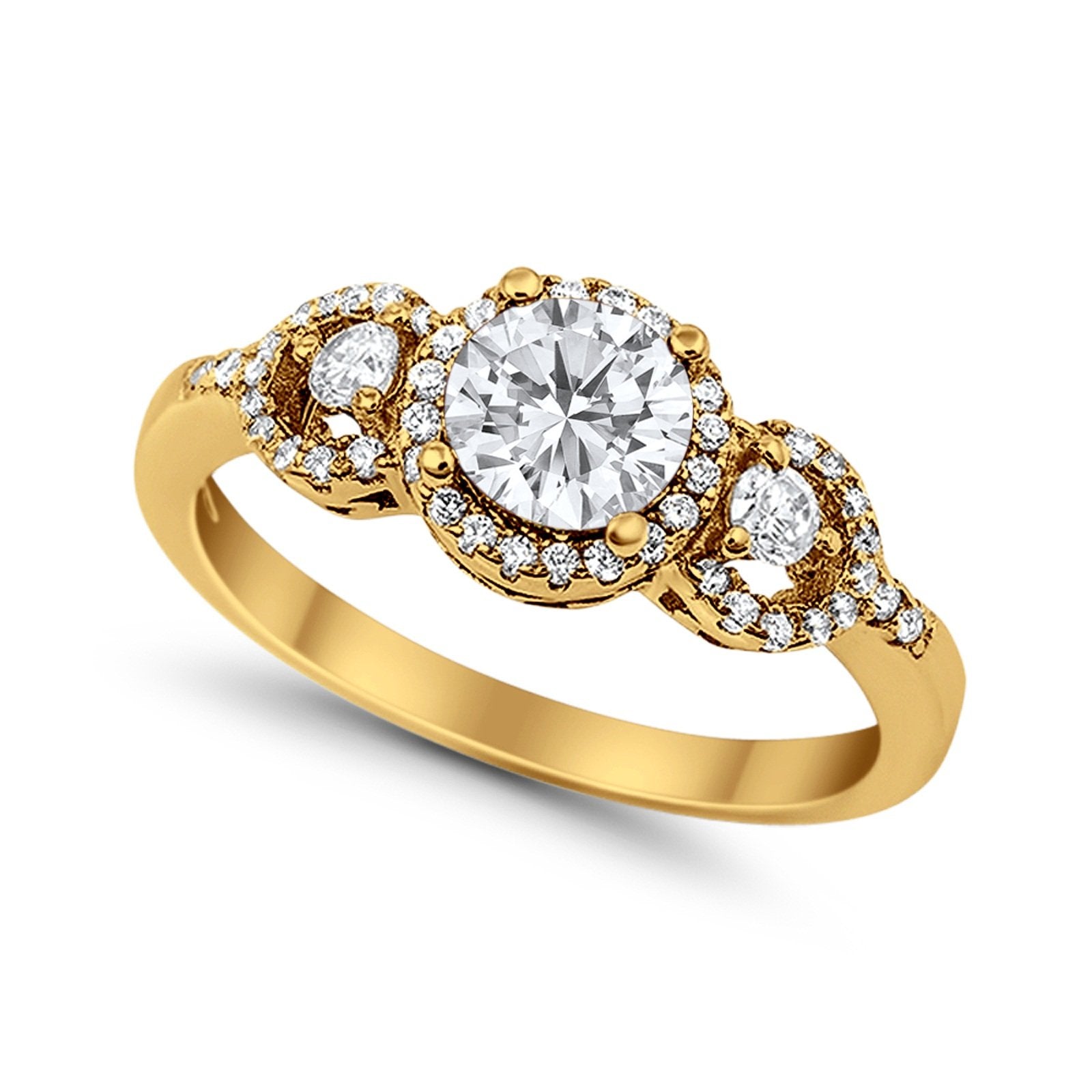 Halo Wedding Ring Round Simulated Cubic Zirconia 925 Sterling Silver
