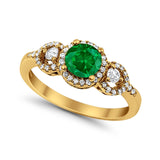 Halo Wedding Ring Round Simulated Cubic Zirconia 925 Sterling Silver