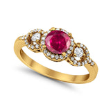 Halo Wedding Ring Round Simulated Cubic Zirconia 925 Sterling Silver