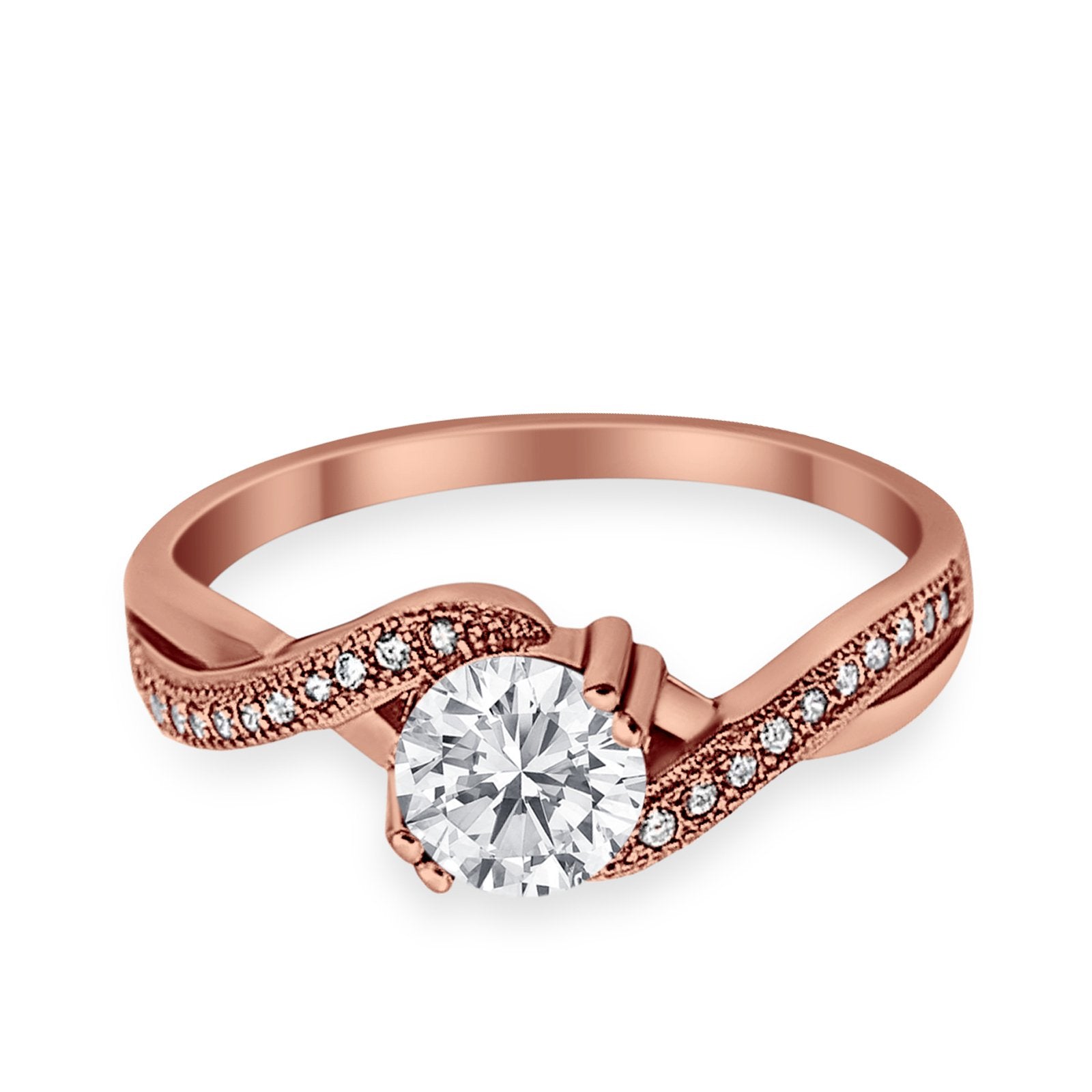 Crisscross Wedding Ring Round Simulated Cubic Zirconia 925 Sterling Silver