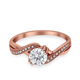 Crisscross Wedding Ring Round Simulated Cubic Zirconia 925 Sterling Silver