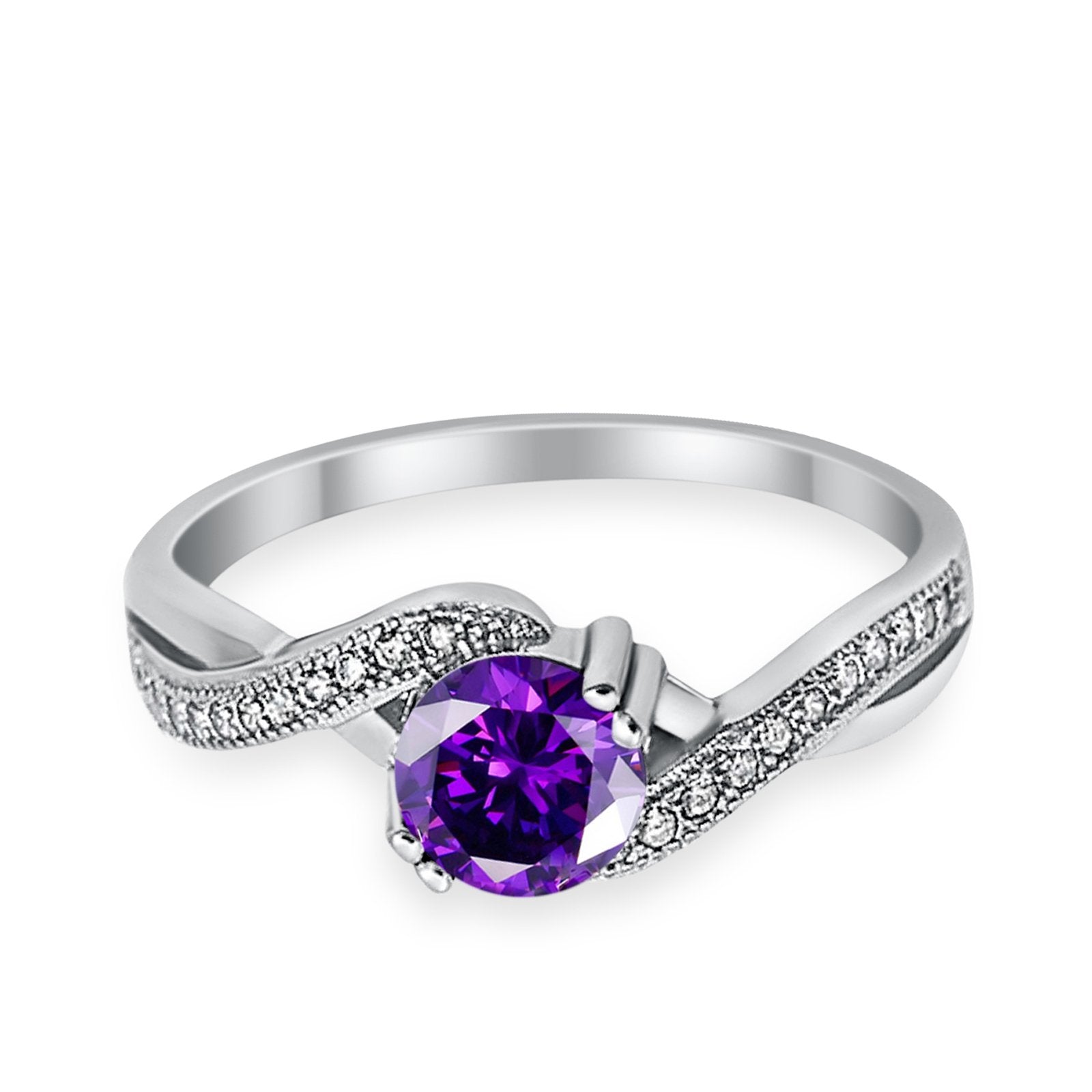 Crisscross Wedding Ring Round Simulated Cubic Zirconia 925 Sterling Silver