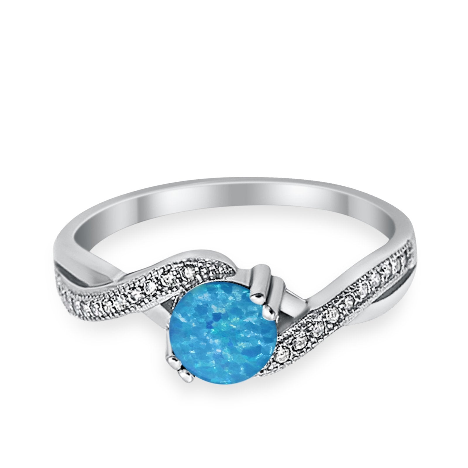 Crisscross Wedding Ring Round Simulated Cubic Zirconia 925 Sterling Silver