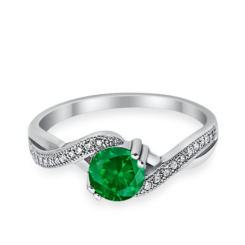 Crisscross Wedding Ring Round Simulated Cubic Zirconia 925 Sterling Silver