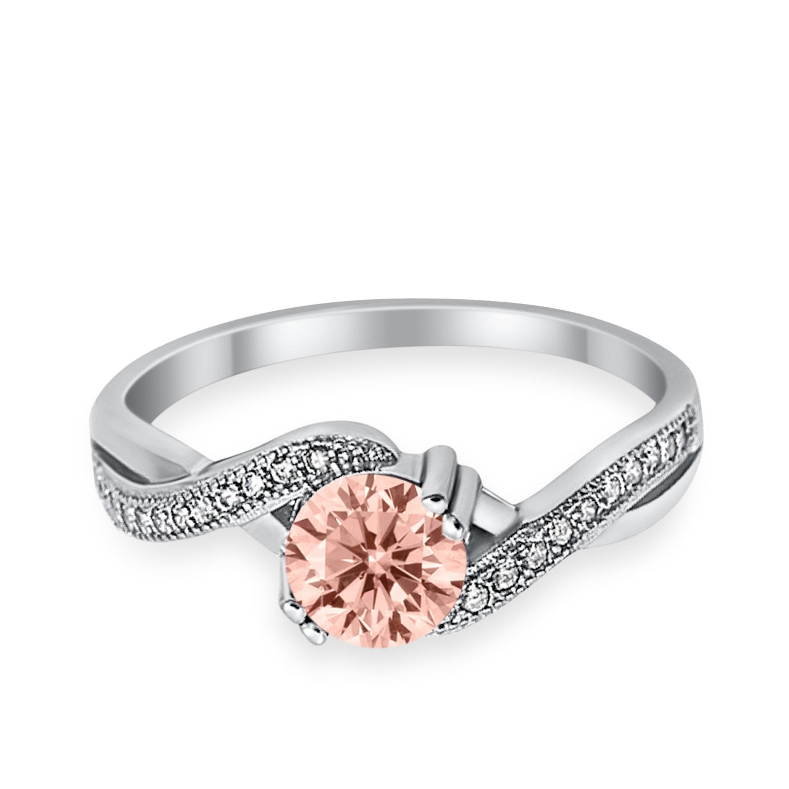 Crisscross Wedding Ring Round Simulated Cubic Zirconia 925 Sterling Silver