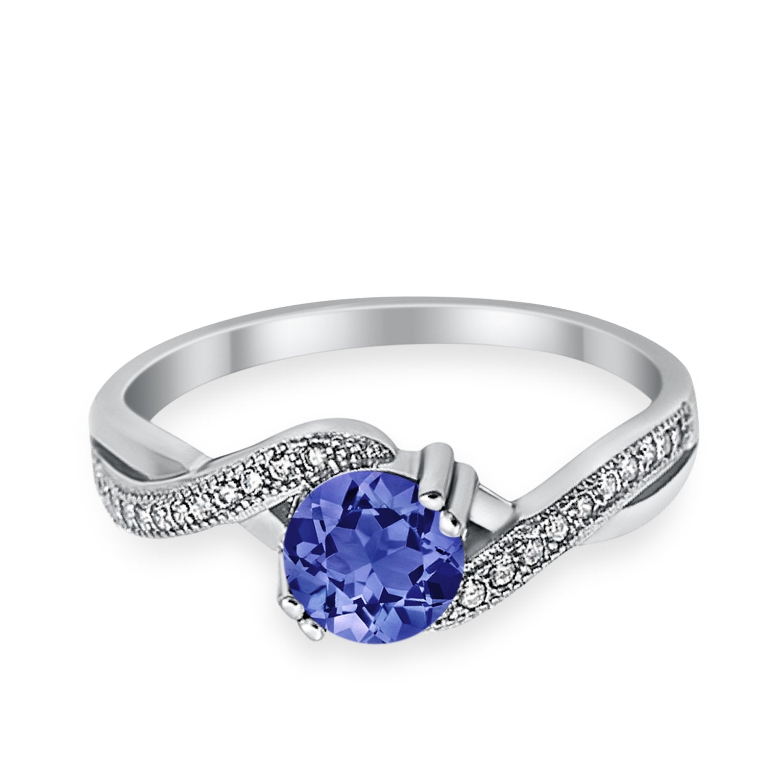 Crisscross Wedding Ring Round Simulated Cubic Zirconia 925 Sterling Silver